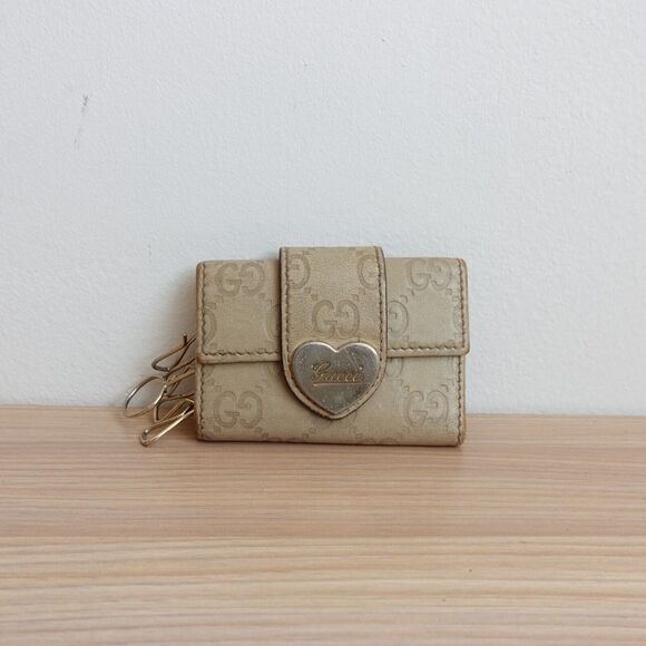 Vintage Gucci Key Holder Case Leather Monogram Heart Logo Keychain GG Guccissima - Picture 1 of 16